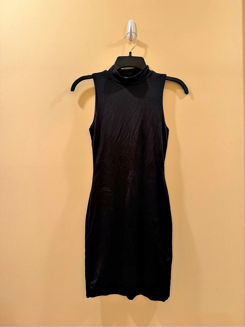 Black Sleeveless Mock-Neck Mini Dress